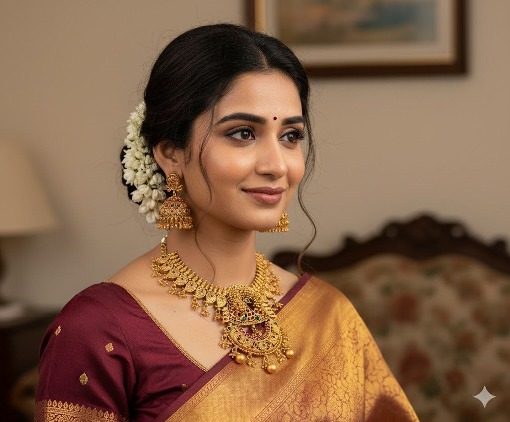 Matte finish pink-green mango necklace set dj-19619