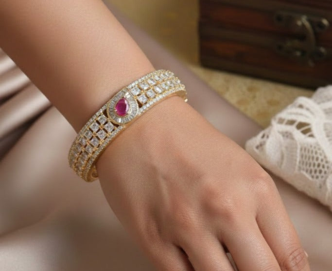 Gold tone Cz Ruby-white Bracelet DJ20720