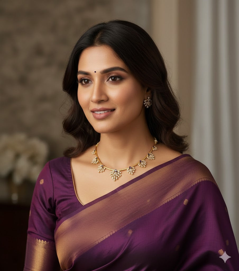 Matte finish cz white-purple kanti necklace set dj-52114