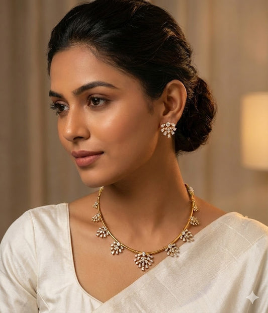 Matte finish cz white kanti necklace set dj-52113