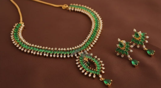 Beautiful Gold Tone Bottle Green Necklace Set-dj08882