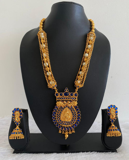 Antique gold tone Blue Lakshmi Pearl Haar Set-dj07150