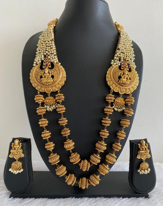 Matte finish Kemp pearl cluster Lakshmi beaded haar set dj-36164
