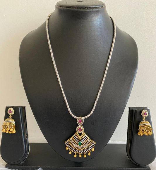 Two tone ruby-emerald necklace set dj-07453