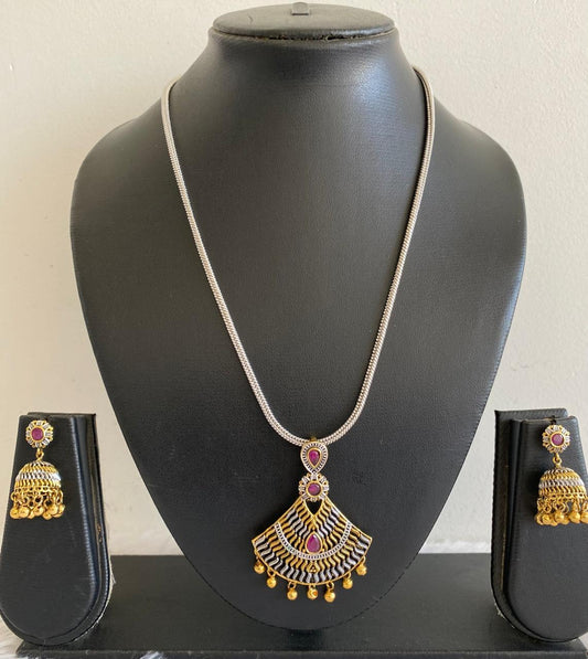 Two Tone Ruby Chain/Necklace Set-dj07454