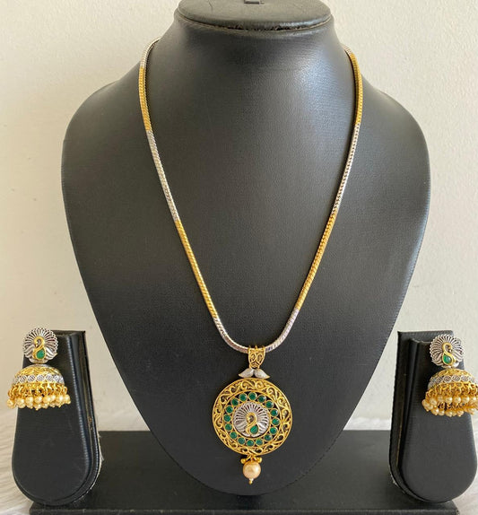 Two Tone Green pearl Peacock Necklace Set-dj07445