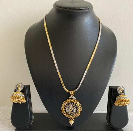 Beautiful Dual Tone Blue Peacock Necklace Set-dj07446