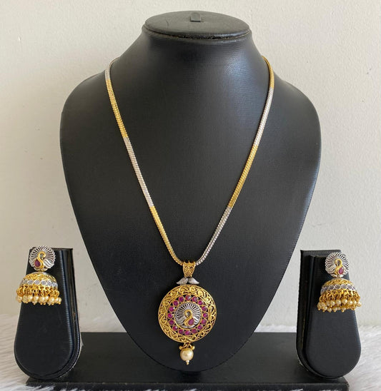 Two Tone Pink pearl Peacock Necklace Set-dj07444