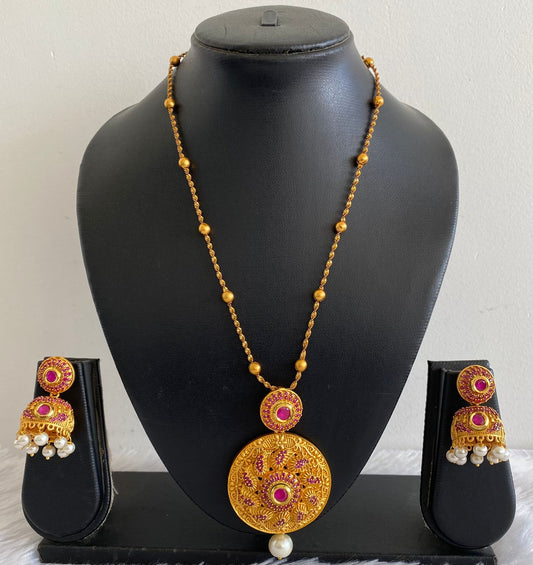 Matte finish ruby round pendant necklace set-dj07166
