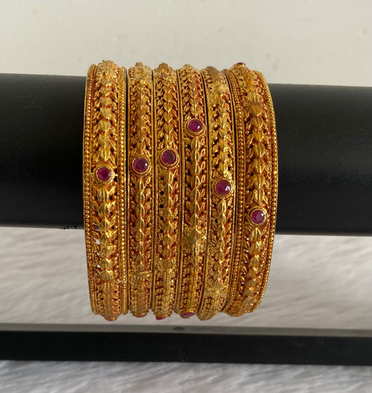 Antique Gold Tone Ruby Set Of 6 Bangles(2.8)-dj07259