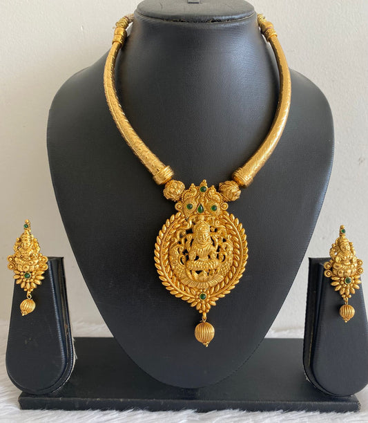 Antique gold tone Green Lakshmi Kante Necklace Set-dj07828
