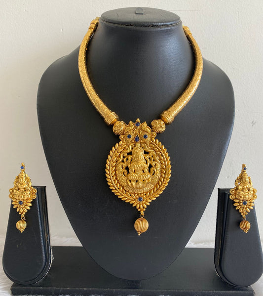 Antique gold tone Blue Lakshmi Kante Necklace Set-dj07829