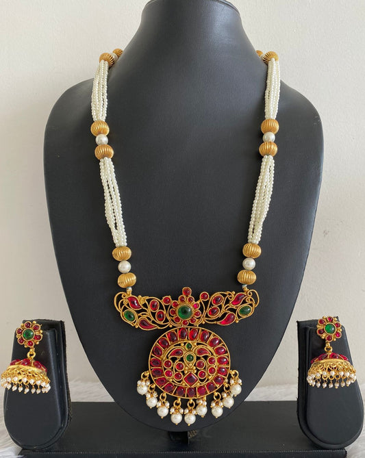 Antique gold tone kemp-green pearl haar set-dj07836
