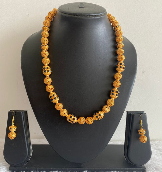 Matte finish black beaded necklace set-dj07882