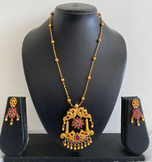 Unique Matte Finish Ruby-emerald Peacock Necklace Set-dj07701