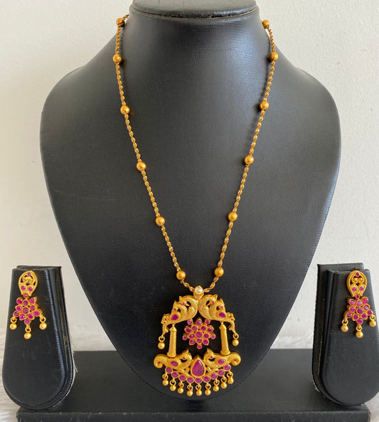 Matte Finish Ruby Peacock Necklace Set-dj07702