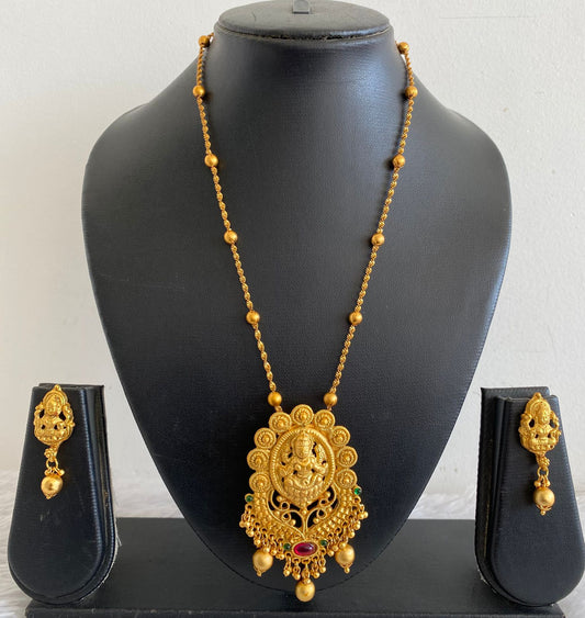 Unique Matte Finish Ruby-emerald Lakshmi Necklace Set-dj07699