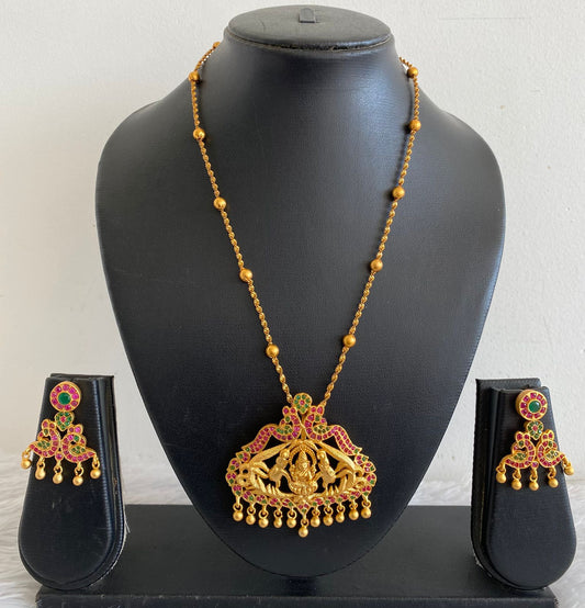 Matte Finish Ruby-emerald Peacock Gajalakshmi Necklace Set-dj07703