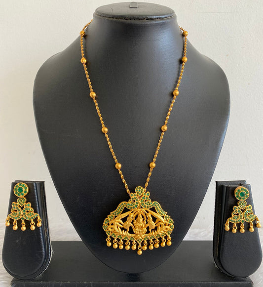 Matte Finish Emerald Peacock Necklace Gajalakshmi Set-dj07704(1)