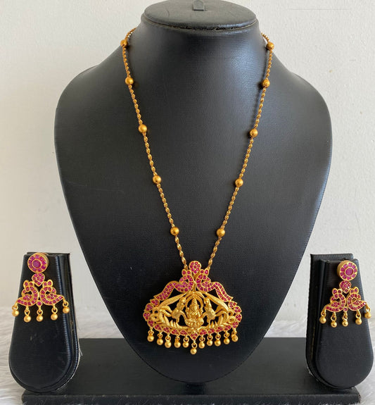Matte Finish Ruby-emerald Peacock Gajalakshmi Necklace Set-dj07704