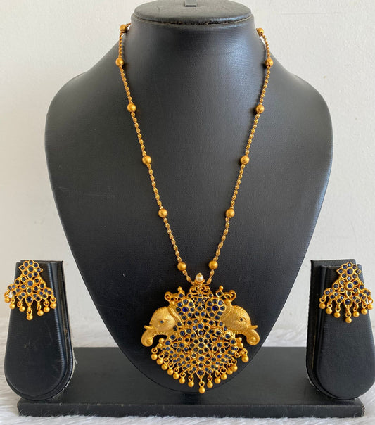 Matte Finish Blue Elephant Necklace Set-dj07705