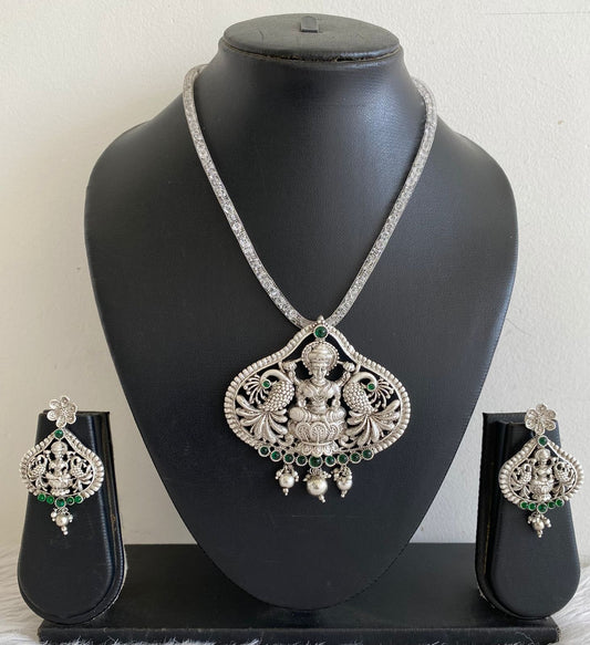 Silver Tone Green Lakshmi Necklace Set-dj09920