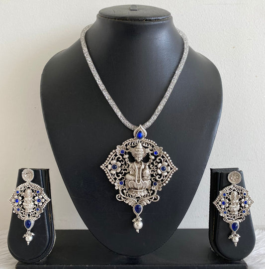 Silver Tone Blue Lakshmi Necklace Set-dj09916