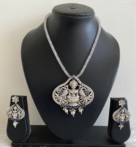 Silver Tone Blue Lakshmi Necklace Set-dj09921
