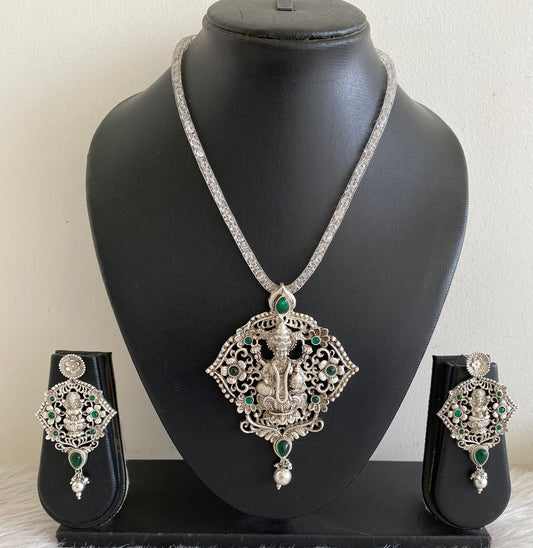 Silver Tone Green Lakshmi Necklace Set-dj09917