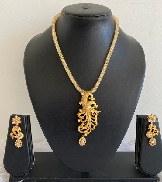 Matte Finish cz peacock necklace set-dj08912
