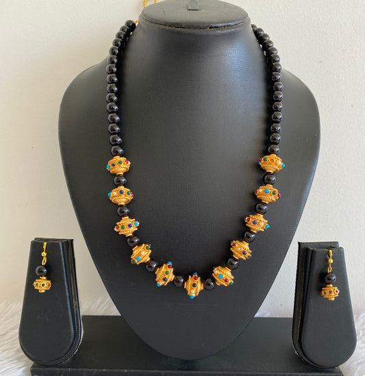 Matte Finish Handmade Black Designer Beads Necklace Set-dj07590