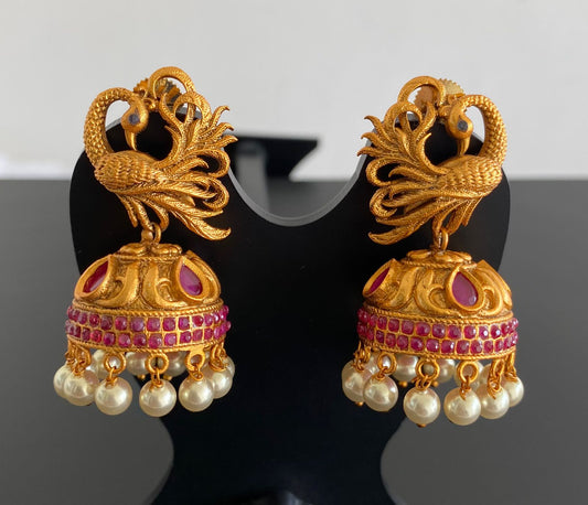 Matte Finish Ruby pearl Swan Jhumkka-dj11653