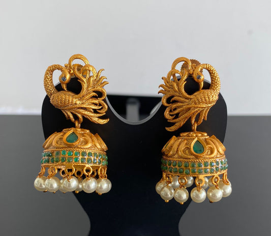 Matte Finish Green pearl Swan Jhumkka-dj11658