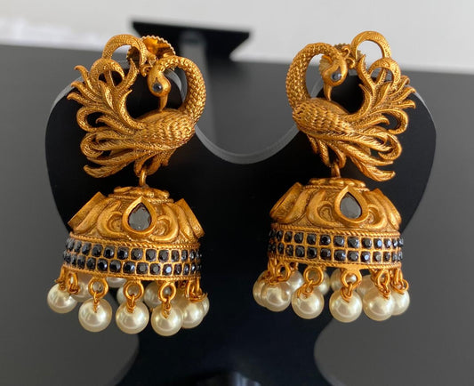 Matte Finish Black-pearl Swan Jhumkka-dj11657