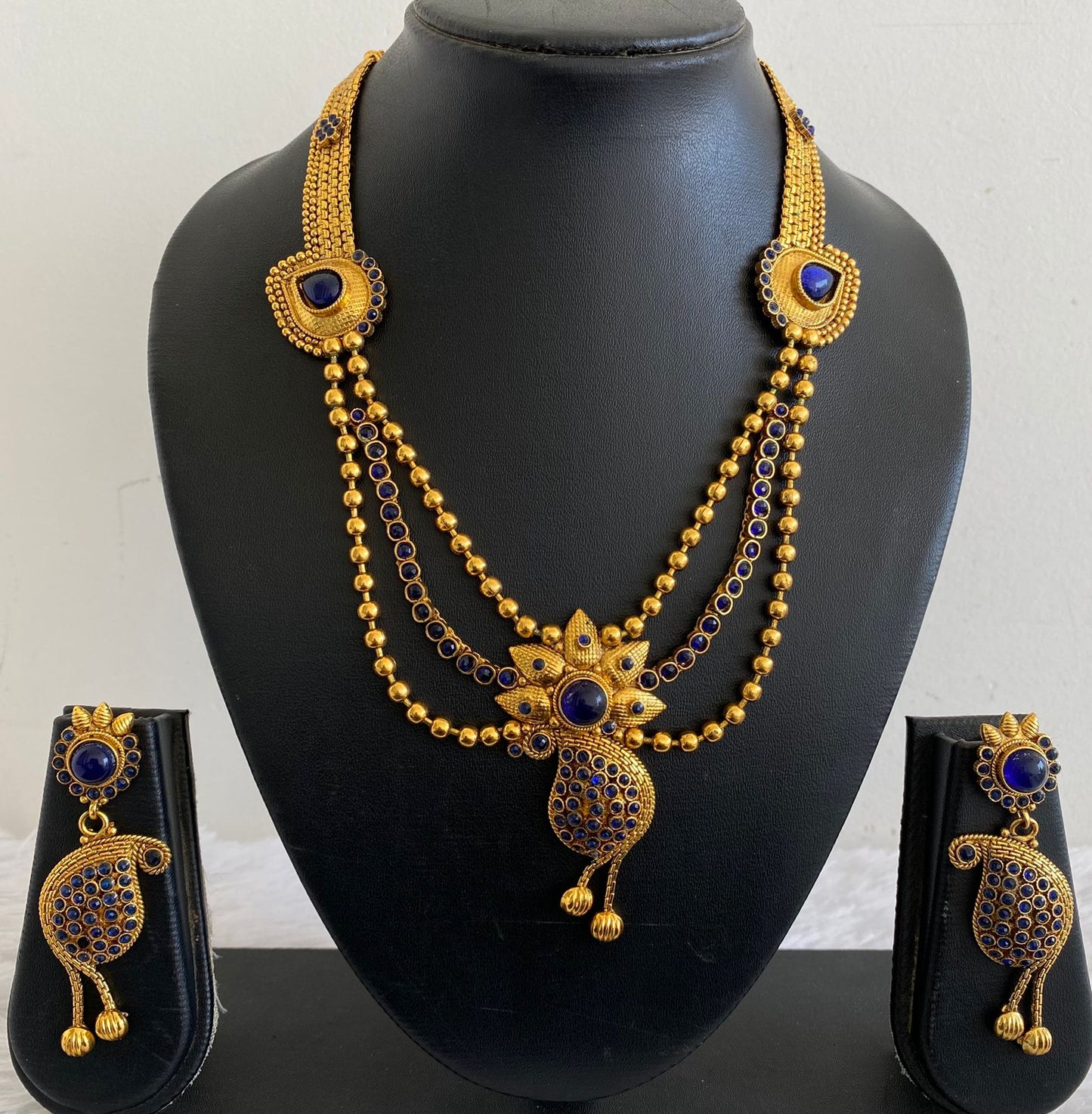 Antique gold tone Multi Layer Bule Mango Necklace Set - DJ16701
