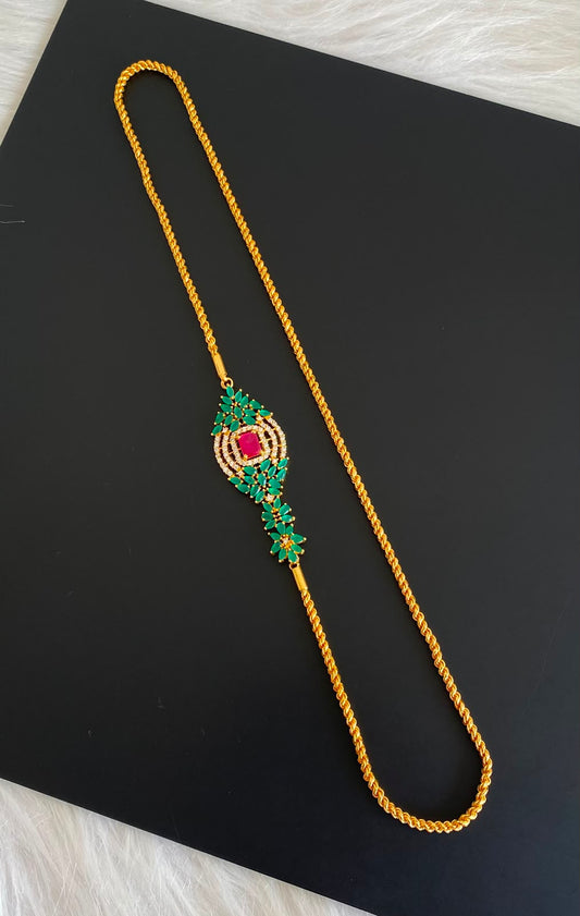 Gold tone cz ruby-white-emerald mugappu chain dj-37696