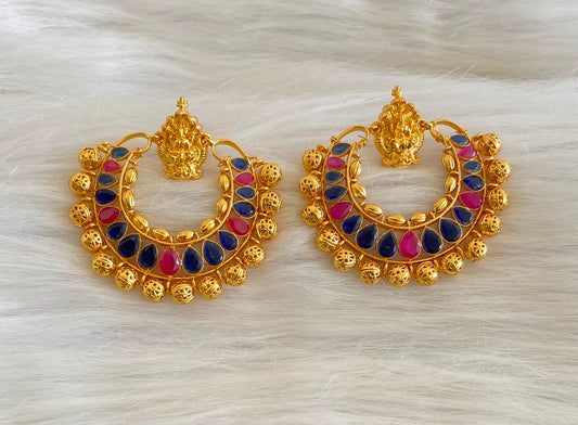 Gold Tone Ruby-blue Lakshmi Bali Earrings-dj04463