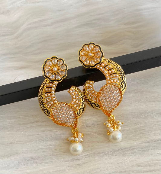 Gold tone AD Pearl-white Flower earrings-dj04481