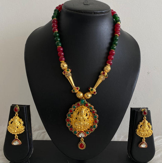 Gold tone maroon-green lakshmi set dj-03693