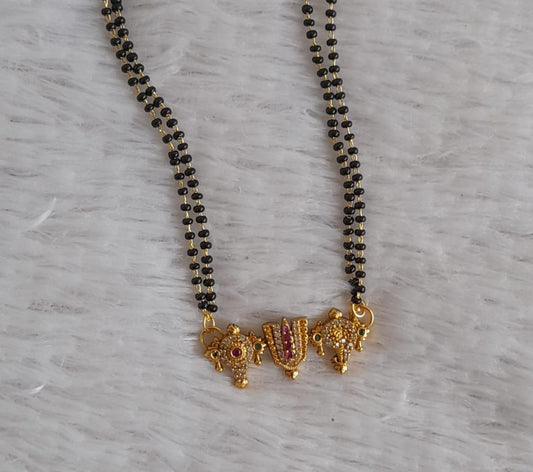 Gold tone 24 inches karimani chain with cz ruby-green shanku-chakra-nama mangalsutra dj-49116