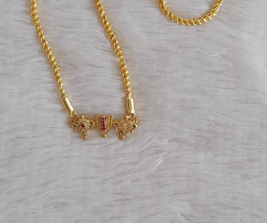 Gold tone 30 inches rope chain with ruby-green-white shanku-chakra-nama pendant dj-48794