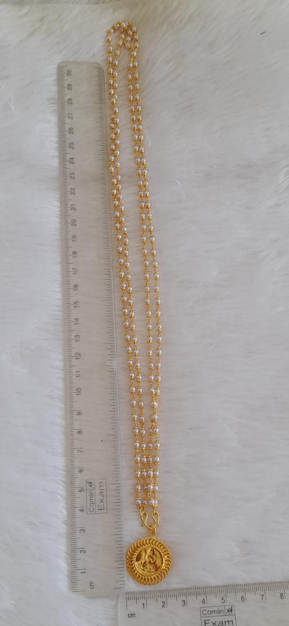 Gold tone pearl double layer chain with Lakshmi pendant dj-41902