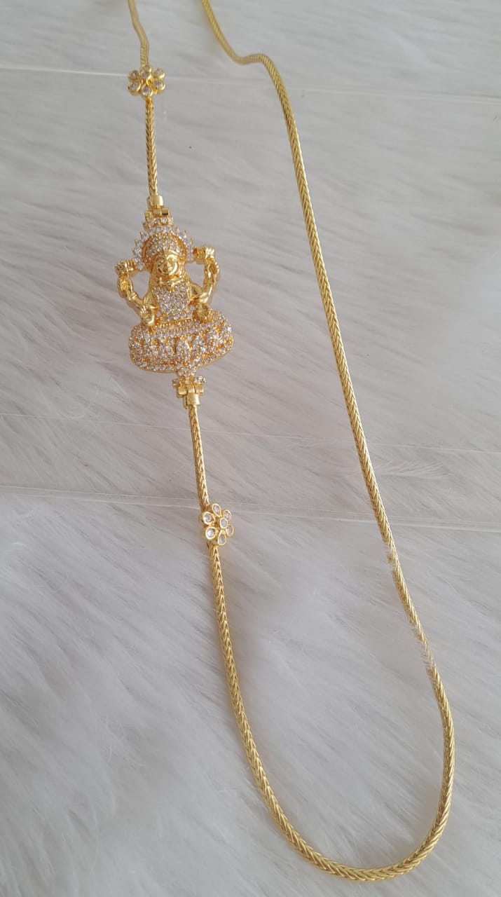 gold tone cz white lakshmi 24 inches mugappu chain dj 44218