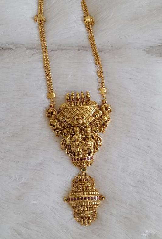 Antique gold tone kemp-green uma-maheshwar temple pendant elephant haar dj-50500