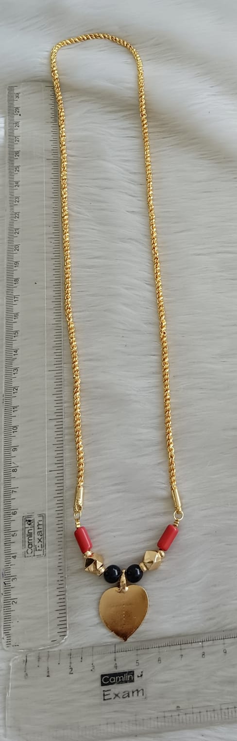 Gold tone black coral beaded heart shape cross mangalyam dj-42419