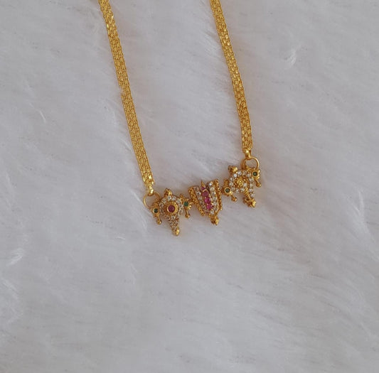 Gold tone 24 inches chain with cz ruby-green shanku-nama-chakra pendant dj-50595