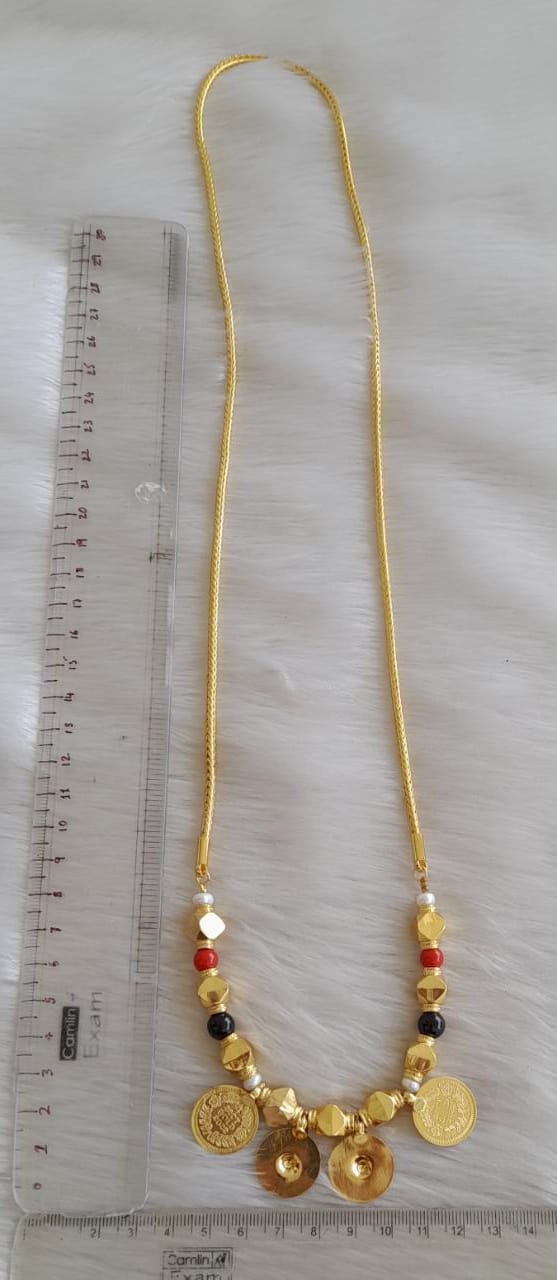 Gold tone coral-black bead lakshmi coin ginni bottu mangalyam dj-42652