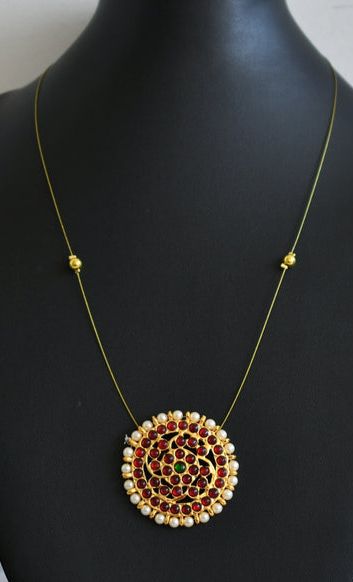 Gold tone kemp-green pearl round invisible necklace dj-50542
