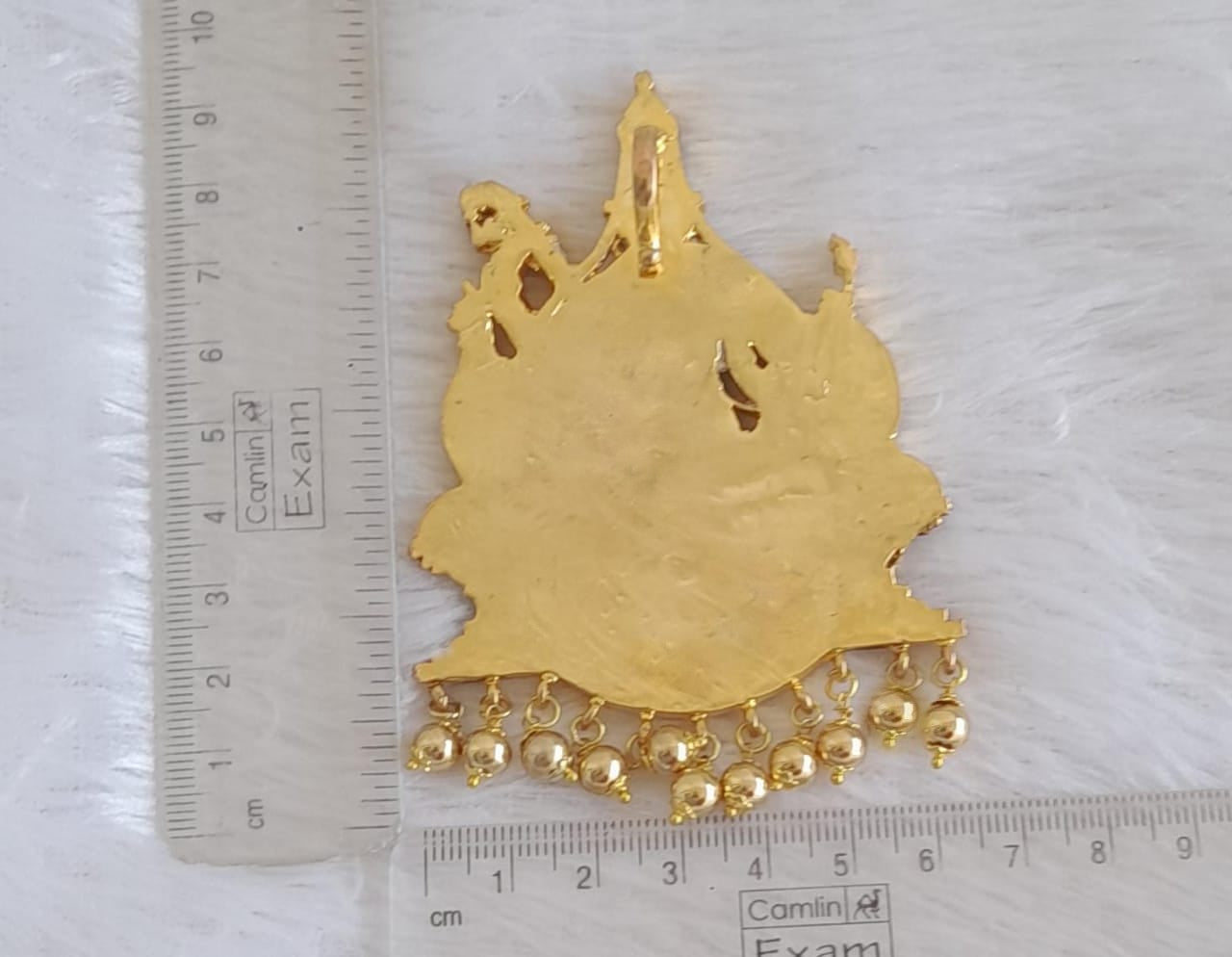 Antique gold tone pink-green-blue-white ma saraswathi kundan jadau pendant dj-46031