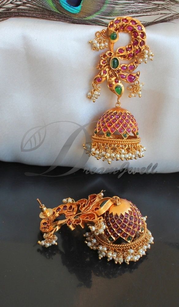 Matte Finish Real Kemp-green Peacock Huge Jhumkka DJ31489